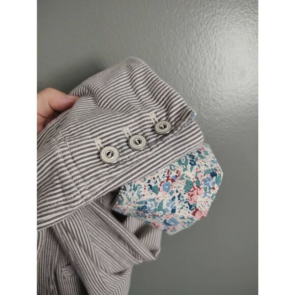 Anthropologie Allihop Striped Cotton 3/4 Sleeve Floral Cuff Jacket Women's M - Picture 7 of 9